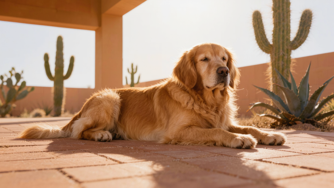 Dog resting in cool desert shade