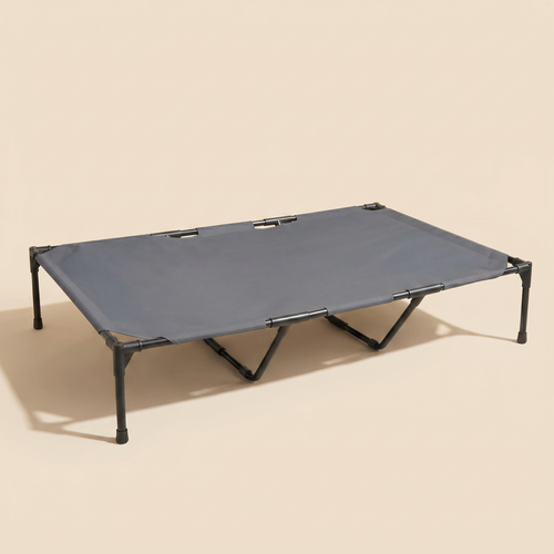 Mesa Cot elevated cooling dog bed on a clean sand studio background